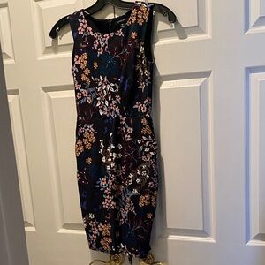 Lands' End Navy Floral Midi Dress